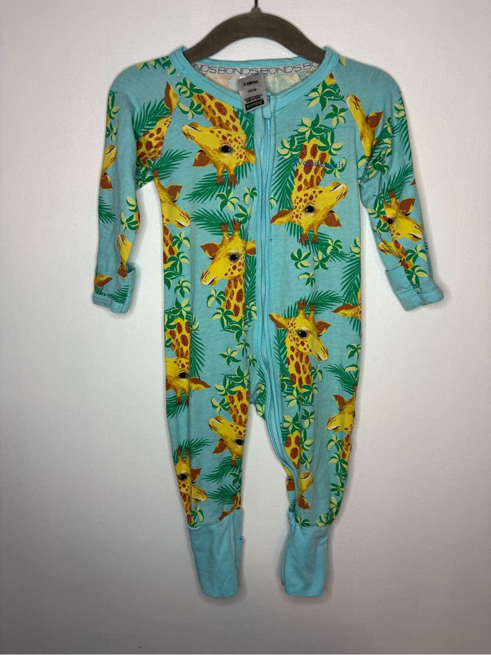 Bonds Aqua Giraffe-Print Kids Footed One-Piece
